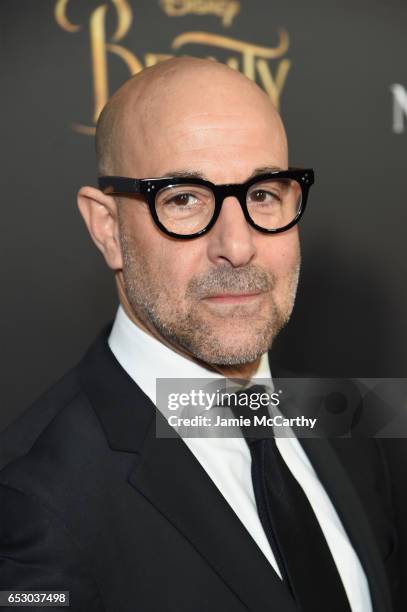 Actor Stanley Tucci arrives at the New York special screening of Disney's live-action adaptation "Beauty and the Beast" at Alice Tully Hall on March...