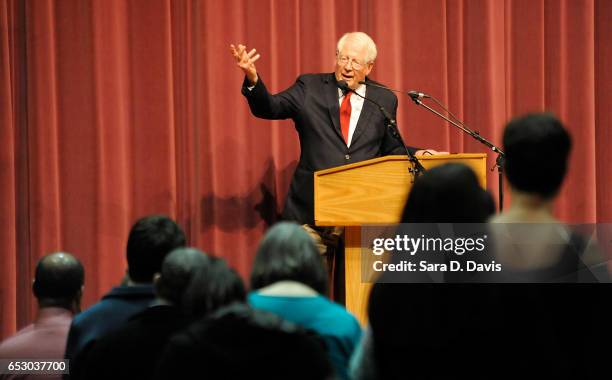 Rep. David Price answers questions during a town hall meeting at Broughton High School on March 13, 2017 in Raleigh, North Carolina. Constituents...