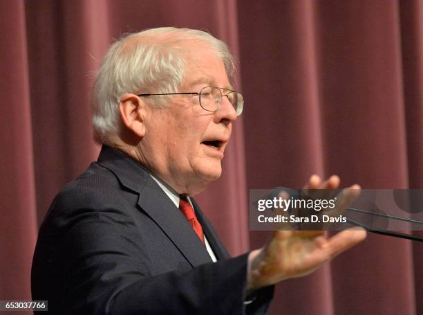 Rep. David Price answers questions during a town hall meeting at Broughton High School on March 13, 2017 in Raleigh, North Carolina. Constituents...