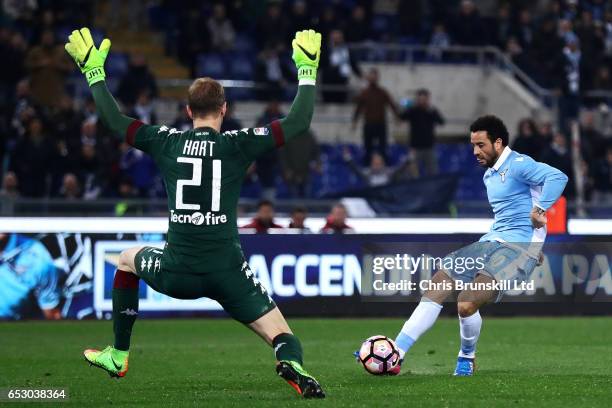 Felipe Anderson of SS Lazio scores his side's third goal past Joe Hart of FC Torino during the Serie A match between SS Lazio and FC Torino at Stadio...