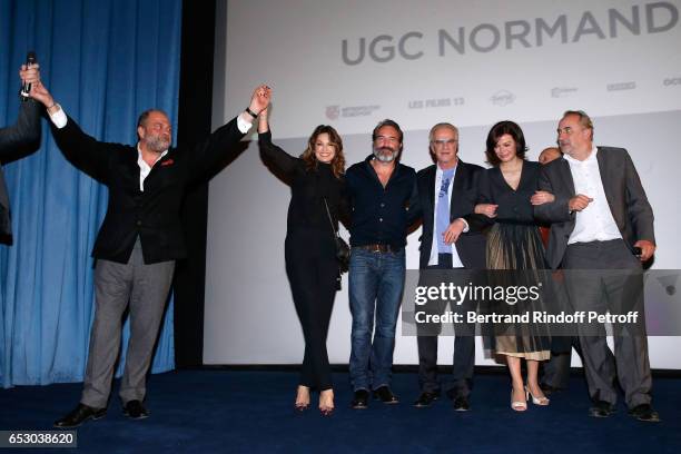 Eric Dupond-Moretti, Nadia Fares, Jean Dujardin, Christophe Lambert, Marianne Denicourt and Antoine Dulery attend the "Chacun sa vie" Paris Premiere...