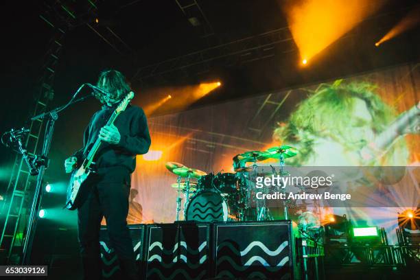 Mike Duce and Eddy Thrower Lower Than Atlantis perform at O2 Academy Leeds on March 13, 2017 in Leeds, England.