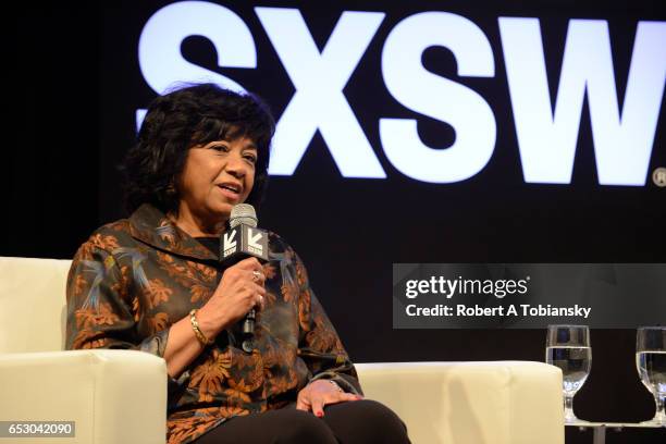 Cheryl Boone Isaacs, President of the Academy of Motion Picture Arts and Sciences speaks onstage at 'A Conversation with Cheryl Boone Isaacs' during...