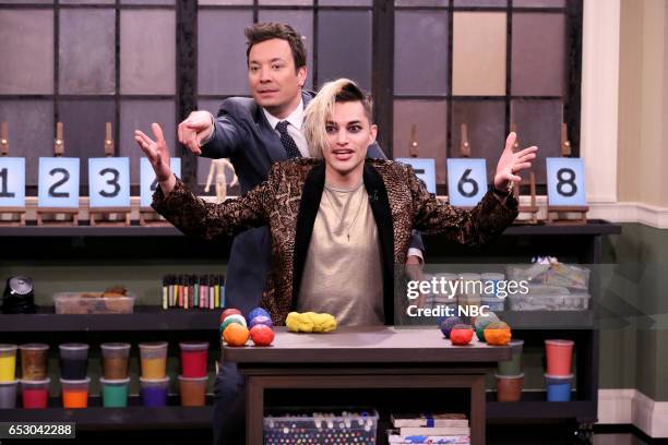 Episode 0637 -- Pictured: Host Jimmy Fallon and musical guest Zach Villa play tandem sculptionary on March 13, 2017 -- )