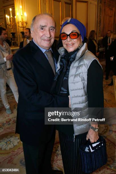 Claude Brasseur and Countess Albina du Boisrouvray attend Claude Brasseur is elevated to the rank of "Officier de la Legion d'Honneur" at Elysee...