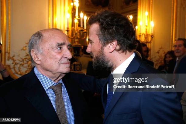 Claude Brasseur and his son Alexandre Brasseur attend Claude Brasseur is elevated to the rank of "Officier de la Legion d'Honneur" at Elysee Palace...