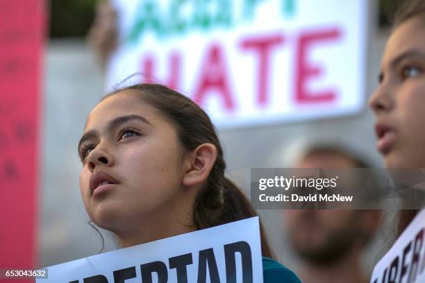 Fatima Avelica daughter of of Romulo Avelica-Gonzalez, attends a rally with loved ones and supporters for his release outside U.S. Immigration and...