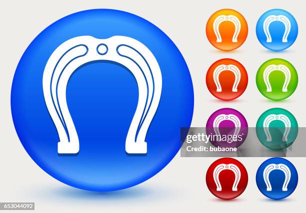 blacksmith horseshoe icon on shiny color circle buttons - blacksmith stock illustrations