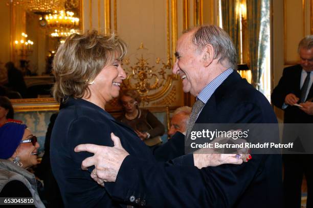 Daniele Thompson and Claude Brasseur attend Claude Brasseur is elevated to the rank of "Officier de la Legion d'Honneur" at Elysee Palace on March...