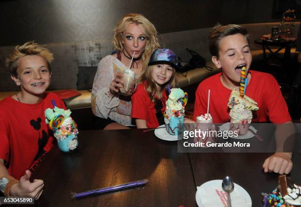 Britney Spears enjoys a family outing with Jayden Federline, Maddie Aldridge and Sean Federline at Planet Hollywood Disney Springs on March 13, 2017...