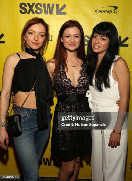 Actors Francesca Eastwood, Leah McKendrick and director Natalia Leite attend the premiere of "M.F.A." during 2017 SXSW Conference and Festivals at...