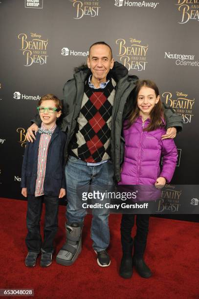Max Aaron Gottfried, Gilbert Gottfried and Lily Aster Gottfried attend the "Beauty And The Beast" New York screening at Alice Tully Hall, Lincoln...
