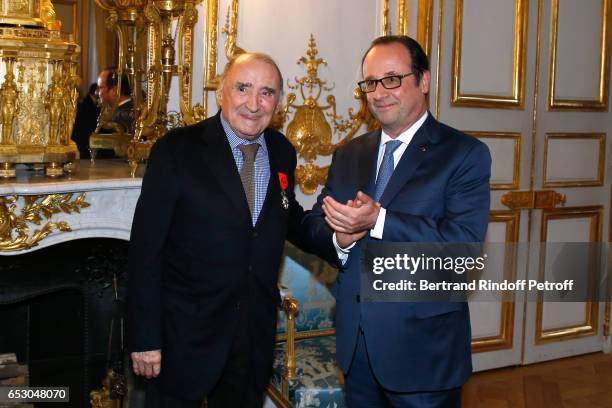 Claude Brasseur is elevated to the rank of "Officier de la Legion d'Honneur" by the French President, Francois Hollande , at Elysee Palace on March...