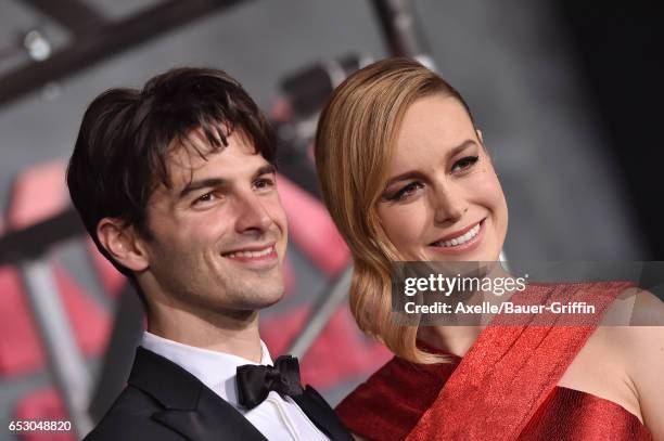 Actors Alex Greenwald and Brie Larson arrive at the Los Angeles Premiere of 'Kong: Skull Island' at Dolby Theatre on March 8, 2017 in Hollywood,...