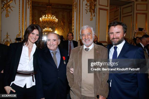 Juliette Brasseur, Claude Brasseur, Jean-Paul Belmondo and Alexandre Brasseur attend Claude Brasseur is elevated to the rank of "Officier de la...