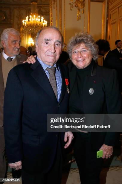 Claude Brasseur and Jacqueline Franjou attend Claude Brasseur is elevated to the rank of "Officier de la Legion d'Honneur" at Elysee Palace on March...