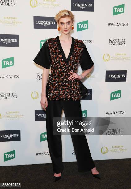 Elizabeth Debicki poses during the 2017 Longines Golden Slipper Barrier Draw Media Call at Rosehill Gardens on March 14, 2017 in Sydney, Australia.