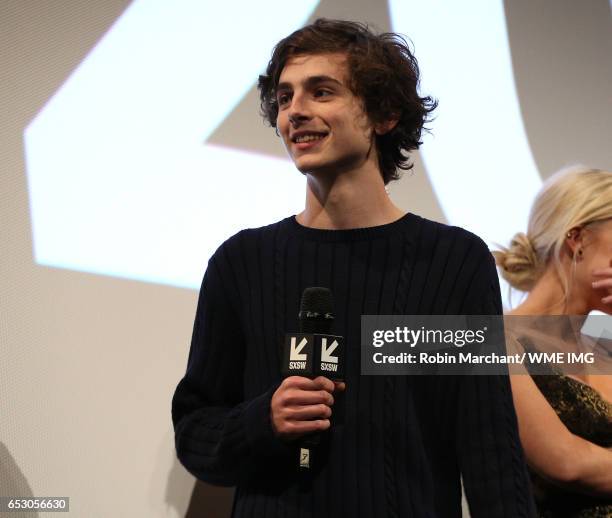 Actor Timothee Chalamet attends Imperative Entertainment's "Hot Summer Nights" SXSW World Premiere at Paramount Theatre on March 13, 2017 in Austin,...