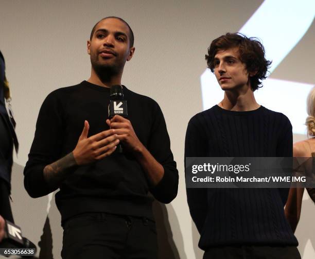 Director Elijah Bynum and actor Timothee Chalamet attends Imperative Entertainment's "Hot Summer Nights" SXSW World Premiere at Paramount Theatre on...