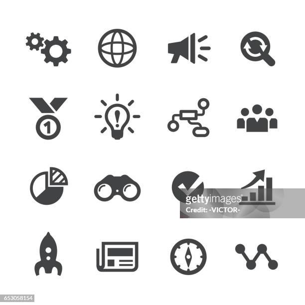 illustrazioni stock, clip art, cartoni animati e icone di tendenza di set icone marketing multimediale - serie acme - megafono