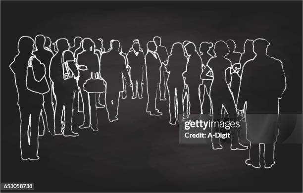 waiting around chalkboard - standing behind crowd stock illustrations