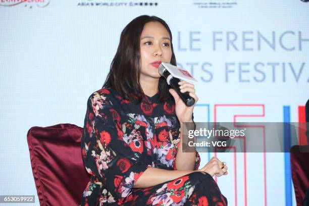 Actress Karena Lam attends as the endorser of Le French May during a press conference on March 13, 2017 in Hong Kong, China.