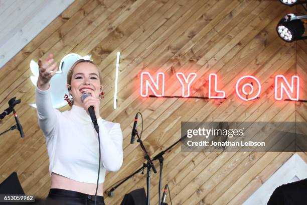 Bridgit Mendler performs at the NYLON's Happiest Of Hours At #TwitterHouse at Bar 96 on March 13, 2017 in Austin, Texas.