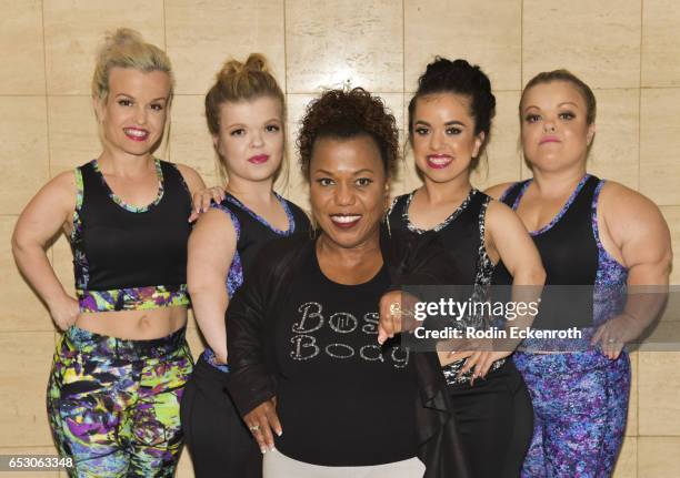 Actresses Terra Jole, Autumn Gibel, designer Tonya Renee Banks, actresses Briana Renee, and Christy Gibel pose for portrait at Tonya Renee Banks'...