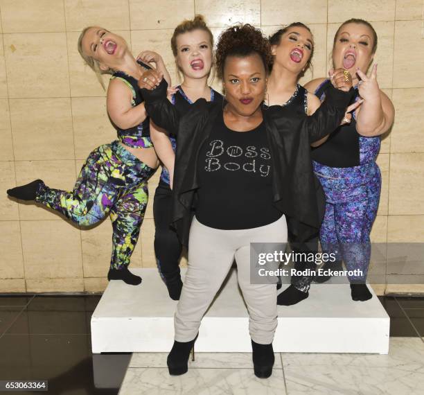 Actresses Terra Jole, Autumn Gibel, designer Tonya Renee Banks, actresses Briana Renee, and Christy Gibel pose for portrait at Tonya Renee Banks'...