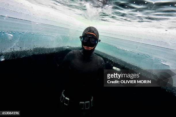Johanna Nordblad Finnish freediver swims under ice during a Ice-freediving training session on February 28 in Somero . The ice is about 45cm thick,...