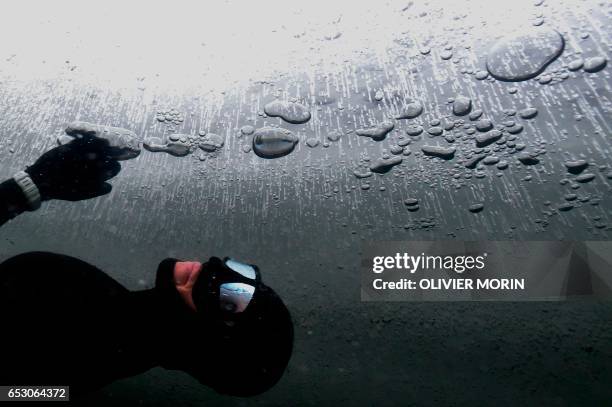 Johanna Nordblad Finnish freediver swims under ice during a Ice-freediving training session on February 28 in Somero . - The ice is about 45cm thick,...