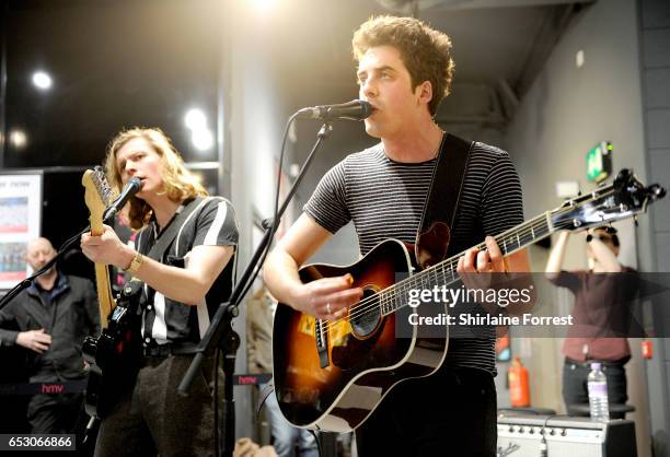 Kieran Shudall and Joe Falconer of Circa Waves perform instore and sign copies of their new album 'Different Creatures' at HMV Liverpool One on March...