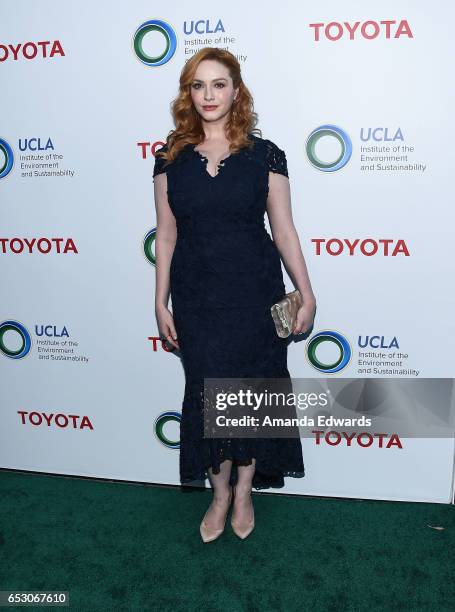 Actress Christina Hendricks arrives at the UCLA Institute of the Environment and Sustainability Innovators for a Healthy Planet celebration on March...