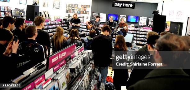 Kieran Shudall, Sam Rourke, Colin Jones and Joe Falconer of Circa Waves perform instore and sign copies of their new album 'Different creatures' at...