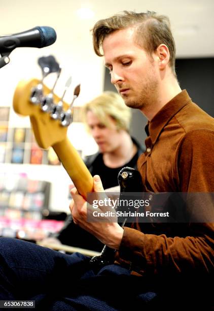 Sam Rourke of Circa Waves performs instore and signs copies of their new album 'Different creatures' at HMV Manchester on March 13, 2017 in...