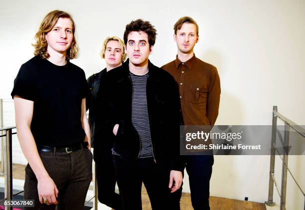 Kieran Shudall, Sam Rourke, Colin Jones and Joe Falconer of Circa Waves pose backstage after performing instore and signing copies of their new album...