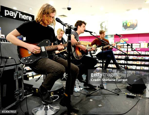 Kieran Shudall, Sam Rourke, Colin Jones and Joe Falconer of Circa Waves perform instore and sign copies of their new album 'Different creatures' at...