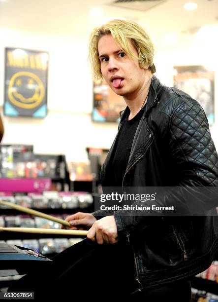 Colin Jones of Circa Waves perform instore and sign copies of their new album 'Different creatures' at HMV Manchester on March 13, 2017 in...