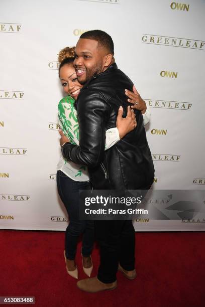 Singer LaTavia Roberson and social media personality Not Karlton Banks attend "Greenleaf" Season 2 Premiere Party at W Atlanta Midtown on March 13,...