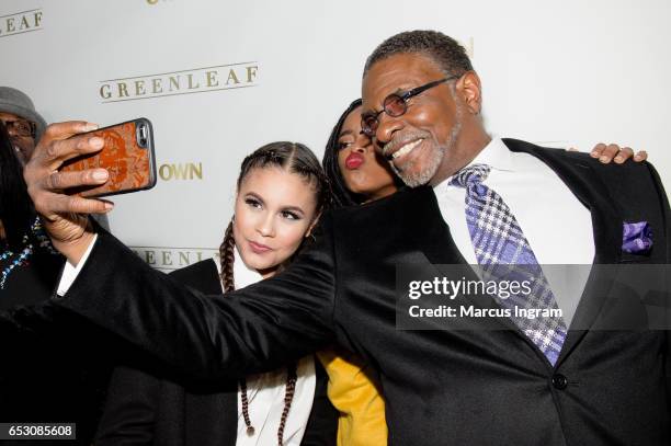 Desiree Ross, Lovie Simone, and Keith David attend "Greenleaf" season 2 premiere Atlanta screening at SCADshow on March 13, 2017 in Atlanta, Georgia.