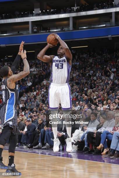 Anthony Tolliver of the Sacramento Kings shoots the ball against the Orlando Magic on March 13, 2017 at Golden 1 Center in Sacramento, California....
