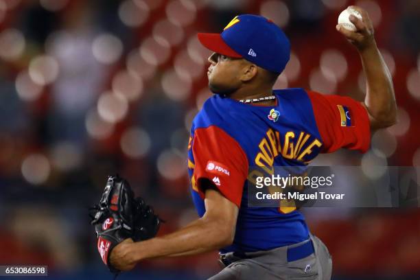 Francisco Rodriguez of Venezuela pitches in the bottom of the ninth inning during the World Baseball Classic Pool D Game 7 between Venezuela and...