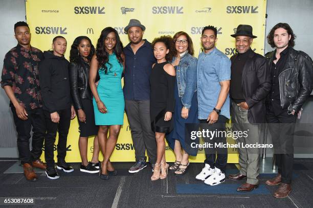 Actors Marque Richardson, DeRon Horton, Ashley Blaine Featherson and Antoinette Robertson, Director Justin Simien, actress Logan Browning, Executive...