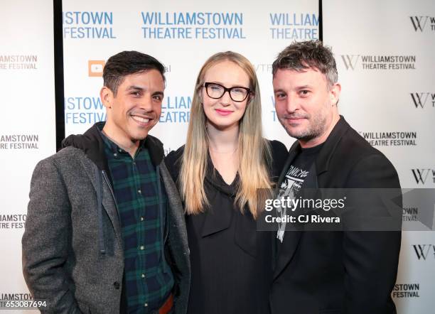 Matthew Lopez, Halley Feiffer, and Trip Cullman attend 2017 Williamstown Theatre Festival Gala at TAO Downtown on March 13, 2017 in New York City.