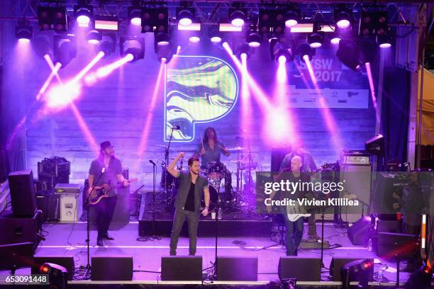 Musicians James Young, Jon Jones, Mike Eli and Chris Thompson of Eli Young Band perform onstage during Pandora at SXSW 2017 on March 13, 2017 in...