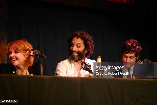 Comedian Erin McGathy, actor/comedian Jason Mantzoukas, and actor/comedian Jeff B. Davis perform onstage at HarmonQuest during 2017 SXSW Conference...