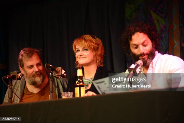 Writer Dan Harmon, comedian Erin McGathy, and actor/comedian Jason Mantzoukas perform onstage at HarmonQuest during 2017 SXSW Conference and...