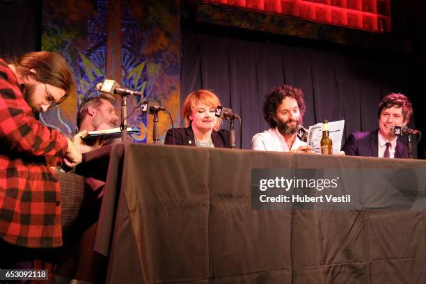 Spencer Crittenden, writer Dan Harmon, comedian Erin McGathy, actor/comedian Jason Mantzoukas, and actor/comedian Jeff B. Davis perform onstage at...