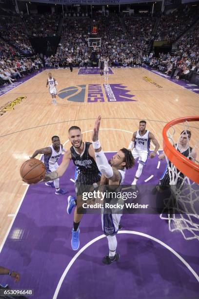 Evan Fournier of the Orlando Magic shoots the ball against the Sacramento Kings on March 13, 2017 at Golden 1 Center in Sacramento, California. NOTE...