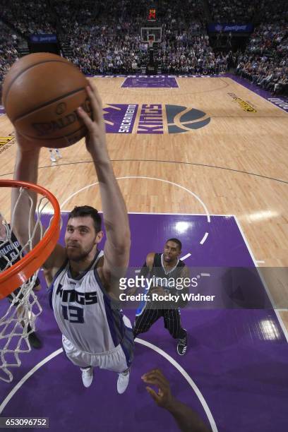 Georgios Papagiannis of the Sacramento Kings dunks against the Orlando Magic on March 13, 2017 at Golden 1 Center in Sacramento, California. NOTE TO...